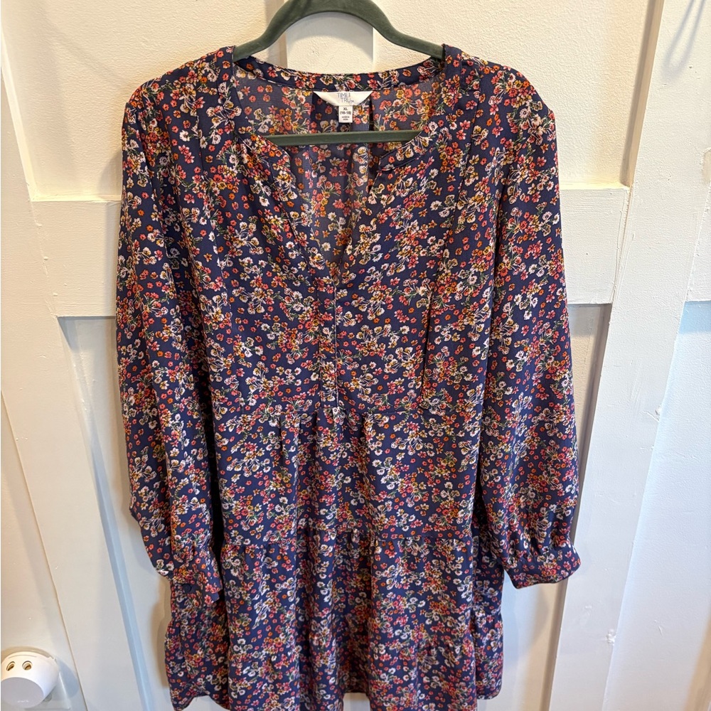 Time and Tru Navy Floral Tiered Dress